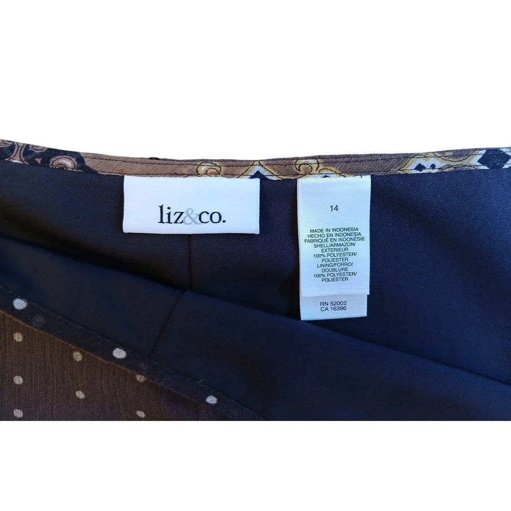 Liz & Co Womens Brown Polka Dot Medallion A-Line Midi Skirt Size 14‎ Career Wear